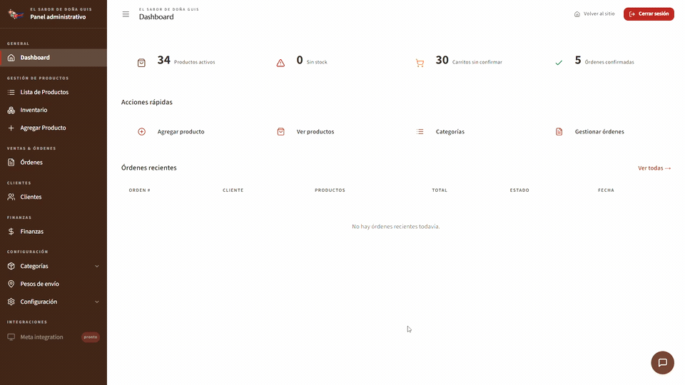 market-platform — panel de administración: pedidos, productos, stock y clientes en un solo lugar